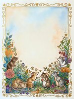 Watercolor frame with cute mice and rats among autumn flowers and foliage on soft gradient background for greeting cards and invitations.