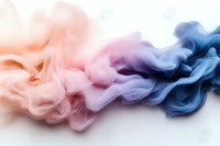 Ethereal flowing smoke in pastel coral, pink and navy blue colors creates dreamy abstract art composition on white background. Suitable for creative design projects.
