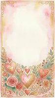 Ornate romantic frame with golden scrollwork, pink watercolor wash, hearts, and roses on white background, isolated and ready for wedding invitations, greeting cards, and design projects.