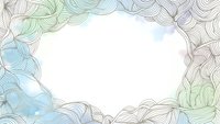 Abstract watercolor frame with flowing organic lines in pastel rainbow colors creating decorative border on white background for design projects.