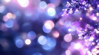 Dreamy purple and blue bokeh background with delicate floral elements and glowing light effects creates magical atmosphere for romantic designs and festive layouts.