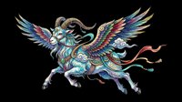 Mythical winged creature with ornate turquoise and gold detailing, flowing mane and tail ribbons. Isolated on transparent background, ready for t-shirts, stickers, clipart and print-on-demand designs.