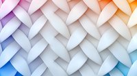 Overlapping white paper shapes create dynamic geometric pattern with soft rainbow gradient edges, adding depth and dimension to modern minimalist design.