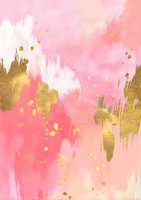 Abstract pink and gold watercolor background with splashes and metallic accents for feminine branding, wedding invitations, or digital wallpaper.