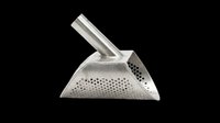 Stainless steel cheese grater with triangular pyramid shape and perforated surface, isolated on transparent background, ready for clipart, print-on-demand, and kitchen design projects.