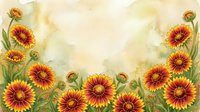 Watercolor gaillardia flowers frame with red and yellow blooms on soft beige background, copy space for text or design.
