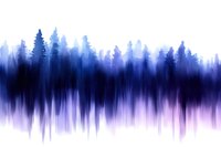 Abstract watercolor forest silhouette in blue and purple gradient tones with soft blurred effect for modern design projects and backgrounds.