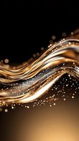 Luxurious gold and silver waves flow with sparkling particles against dark background, creating elegant motion effect for luxury product presentations and designs.