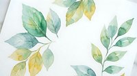 Watercolor botanical leaves in green and yellow tones on white background. Natural foliage elements for organic design projects and nature-themed artwork.