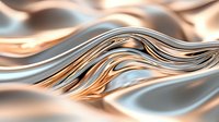 Abstract flowing waves in metallic copper and silver tones creating smooth curved lines with reflective surfaces for modern design backgrounds.