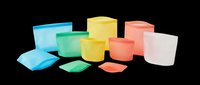 Colorful reusable silicone storage bags set in various sizes, isolated on transparent background. Great for kitchen clipart, stickers, t-shirt design, and print on demand projects.