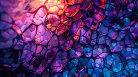 Abstract geometric pattern with vibrant pink, purple and blue hexagonal shapes creating depth and texture, illuminated with dramatic lighting effects.