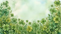 Watercolor green shamrock and clover border frame with soft pastel background, perfect for St. Patricks Day greeting cards and seasonal designs.