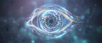 Futuristic digital eye with glowing circuits and data streams representing artificial intelligence, cybersecurity, and advanced technology concepts.