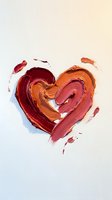 Hand-painted heart shape with red and orange acrylic paint brushstrokes on white canvas background for romantic art projects and creative designs.