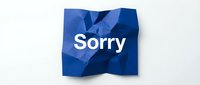 Crumpled blue paper with the word Sorry in white bold text, symbolizing apology, regret, and forgiveness concepts for communication design.