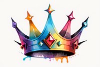 Colorful royal crown with rainbow gradient effect and dripping paint splashes on white background, isolated design element for creative projects.
