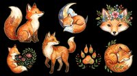 Watercolor fox illustrations in various poses and styles, isolated on transparent background. Perfect for t-shirt designs, clipart, stickers, sublimation, print-on-demand products, and digital crafts.