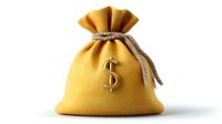 Yellow canvas money bag with dollar sign and rope tie closure on white background, isolated financial wealth symbol for banking and savings concepts.
