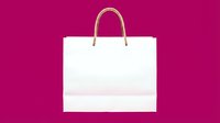 Blank white shopping bag with rope handles isolated on vibrant magenta background, ready for branding, packaging design, retail mockup, and commercial use.