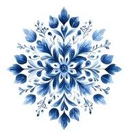 Elegant blue watercolor floral mandala with symmetrical leaf pattern on white background. Perfect for textile design and stationery.