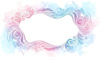 Watercolor floral frame with swirls in pink blue purple tones, blank space for text, wedding invitation border design, feminine decorative element for cards.