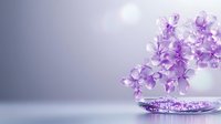 Purple lilac flowers in glass vase on soft gradient background with natural lighting and copy space for spring floral arrangements and home decor.