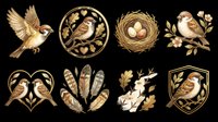 Vintage bird illustrations with nests, feathers, and botanical elements isolated on transparent background. Ready for t-shirt designs, clipart, stickers, sublimation, and print-on-demand projects.
