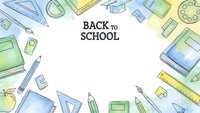 Back to school supplies frame with pencils, rulers, books and stationery items on white background for educational design projects.