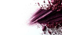 Purple cosmetic powder explosion with brush strokes on white background. Makeup eyeshadow or blush scattered particles for beauty and fashion design.