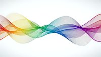 Abstract colorful wave lines flowing horizontally with rainbow gradient from orange to purple on white background for modern design projects.