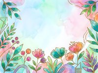 Soft watercolor floral border with colorful blooms, green leaves, and pastel background, perfect for cards, invitations, and spring designs.