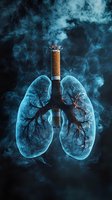 Cigarette with glowing lungs and smoke against dark background, symbolizing smoking health risks and respiratory damage for medical awareness campaigns.