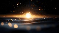 Abstract golden light burst with bokeh effects and sparkling particles creating magical atmosphere on dark background for luxury design projects.