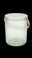 Sage green compost bin with perforated lid and wooden handle, isolated on transparent background, ready for stickers, print on demand, and T-shirt design use.
