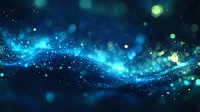 Magical glowing particles flow in deep blue space creating ethereal wave effect with sparkling bokeh lights and shimmering stardust trail for cosmic backgrounds.