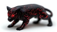 Black panther with glowing red circuit patterns in futuristic cyberpunk style isolated on white background for digital art and gaming designs.
