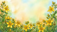 Watercolor yellow wildflowers with green leaves on soft pastel background, copy space for text, greeting card or nature banner design.
