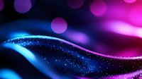 Glowing abstract wave with sparkling particles in blue and pink colors against dark background creates magical atmosphere for festive designs.