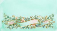 Vintage botanical banner with ornamental scrolls, leaves, and flowers on soft mint background, isolated for design use on invitations, cards, and branding projects.
