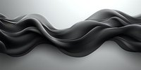 Smooth flowing black waves create dynamic abstract composition against gray gradient background. Elegant curved lines suggest motion and fluidity in modern minimalist style.