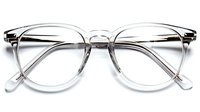 Clear transparent eyeglasses with modern square frame design isolated on white background. Classic unisex optical accessory for vision correction and style.