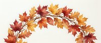 Autumn maple leaves in shades of red, orange, and gold arranged in an arch formation on white background. Seasonal decoration for fall designs.