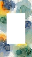 Abstract watercolor frame with golden geometric elements and blank white space for text or design projects.