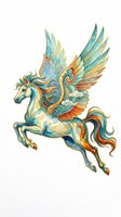 Ornate winged horse with turquoise, gold, and orange decorative details, isolated on transparent background. Ready for t-shirts, stickers, clipart, and print-on-demand designs.