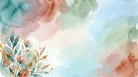 Watercolor floral arrangement with soft pastel tones of pink, green, and blue on white background, suitable for invitations and design projects.