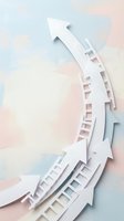 White paper cut arrows forming upward spiral on soft pastel background representing growth, success and business progress with dimensional layered design.