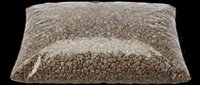 Transparent plastic bag filled with brown gravel or pebbles, isolated on transparent background, ready for gardening, landscaping, and print on demand design use.