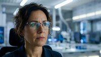 Professional middle-aged Caucasian female scientist with glasses in modern laboratory environment for research and technology concepts.