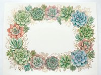 Succulent plants arranged in decorative frame border with watercolor botanical illustrations, isolated on white background for invitations, cards, and design projects.